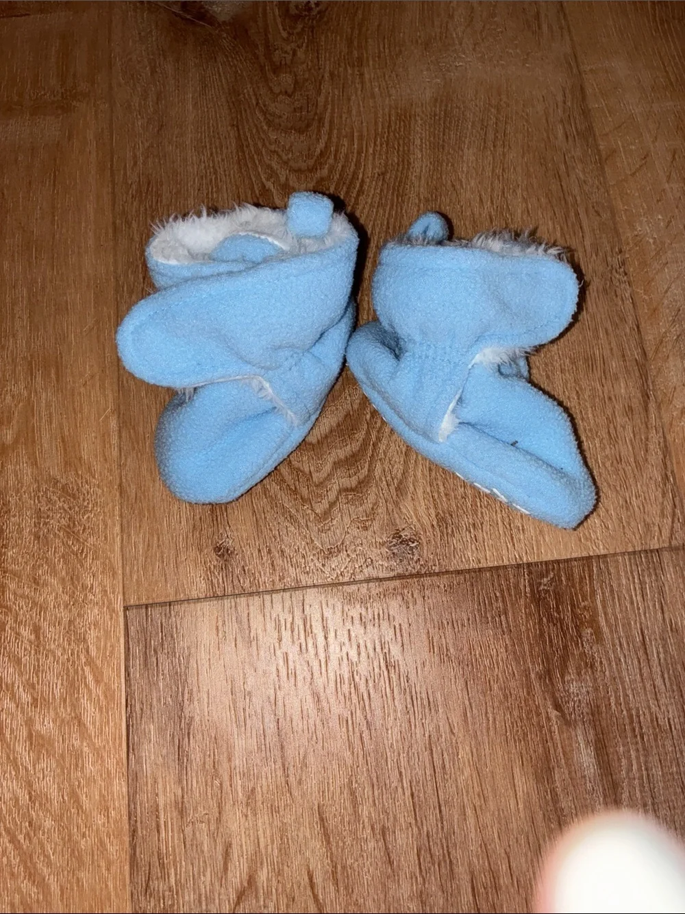 Light Blue Fleece Baby Booties with Faux Fur Lining